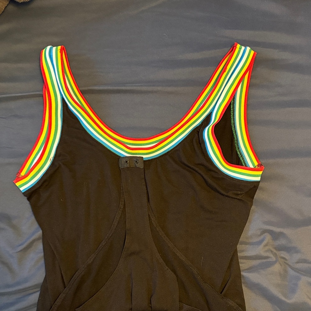 Black bodysuit Tank Top with Rainbow Trim